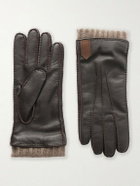 Canali - Ribbed Cashmere-Trimmed Leather Gloves - Brown