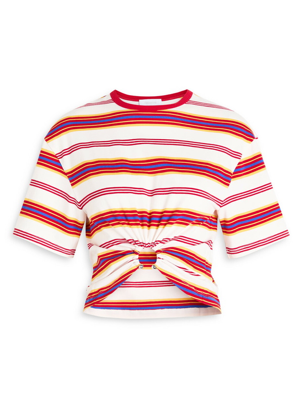 Photo: Rabanne Striped Gathered Stretch-cotton T-shirt Stripe