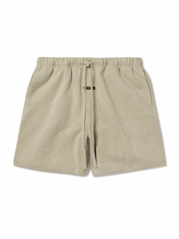 Photo: FEAR OF GOD ESSENTIALS - Wide-Leg Logo-Appliquéd Cotton-Blend Jersey Drawstring Shorts - Gray