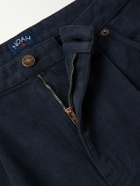 Noah - Straight-Leg Pleated Brushed Organic Cotton-Twill Trousers - Blue