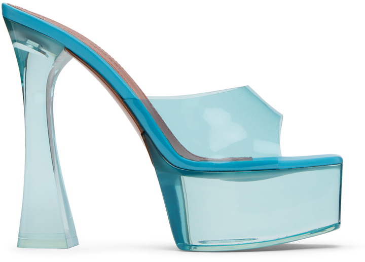Photo: Amina Muaddi Blue Dalida Glass Plateau Heeled Sandals