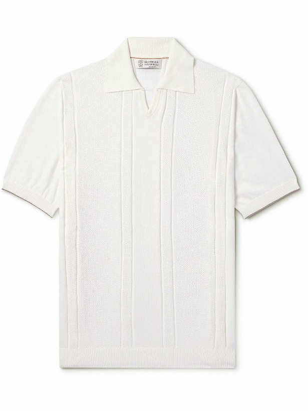 Photo: Brunello Cucinelli - Honeycomb-Knit Cotton Polo Shirt - White
