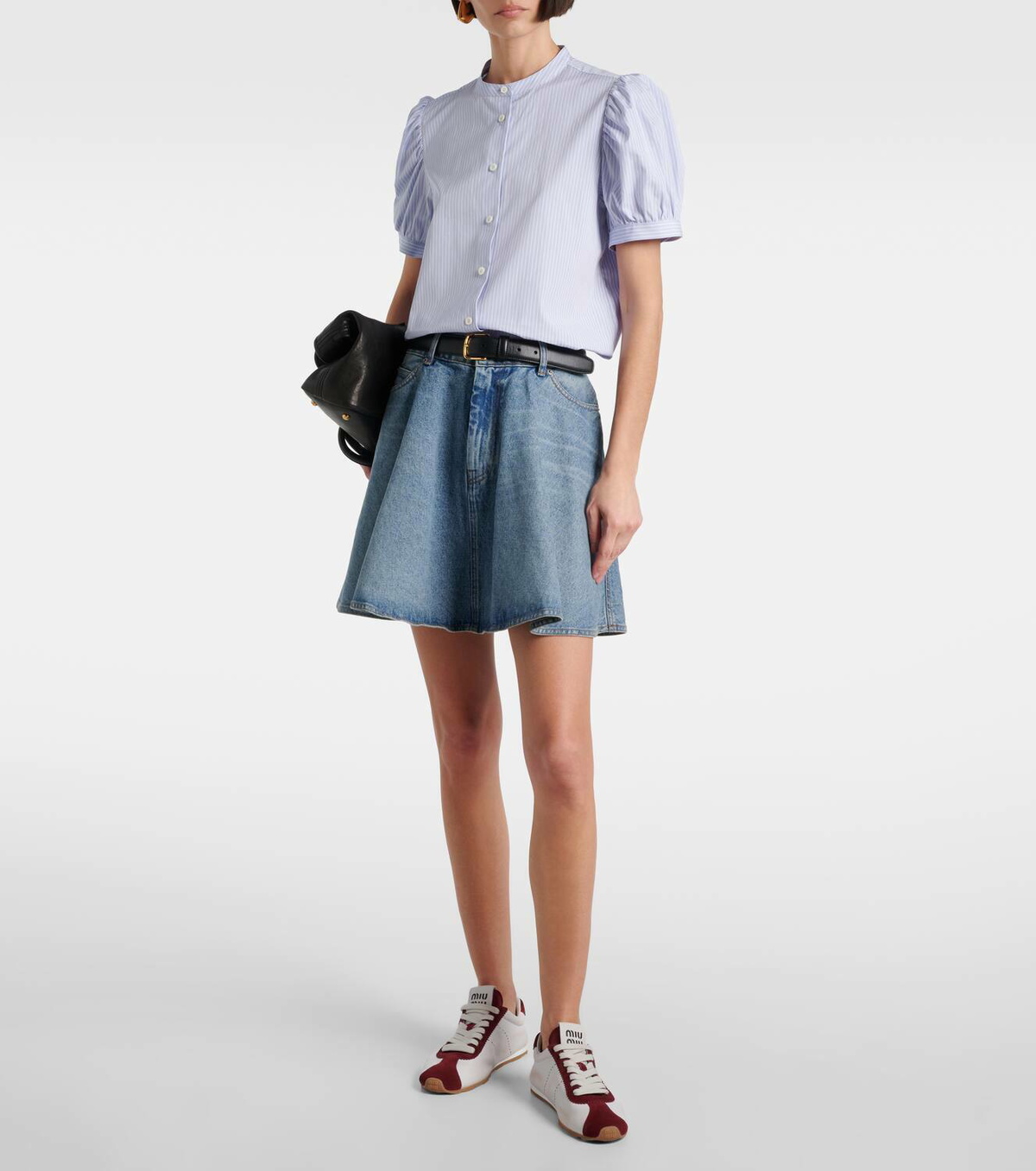 Soft chambray denim frill front top