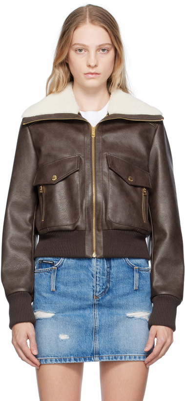Photo: Dolce & Gabbana Brown Faded Faux-Leather Jacket