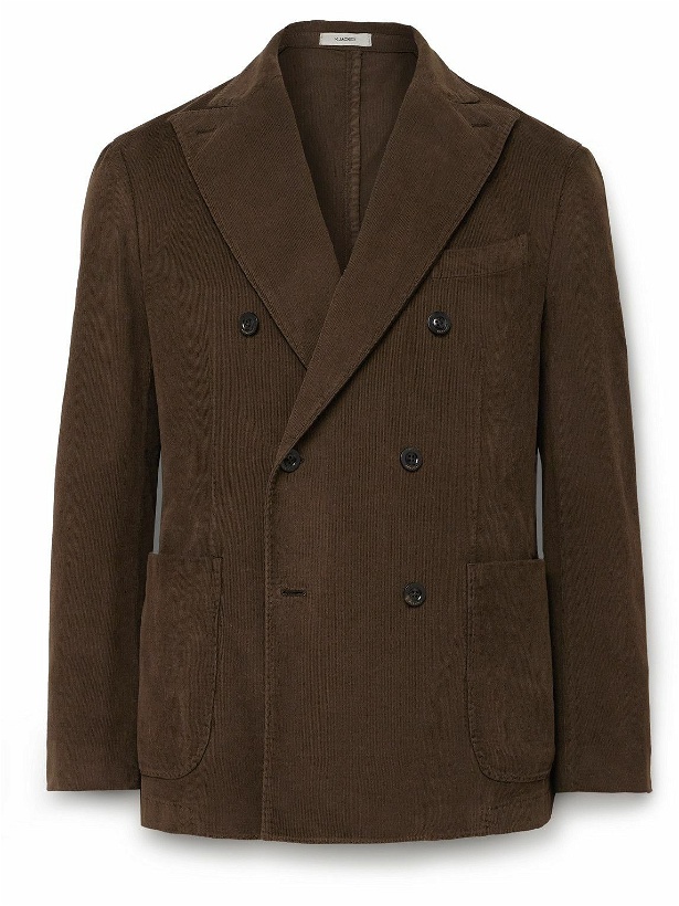 Photo: Boglioli - Double-Breasted Stretch Cotton and Modal-Blend Corduroy Suit Jacket - Brown