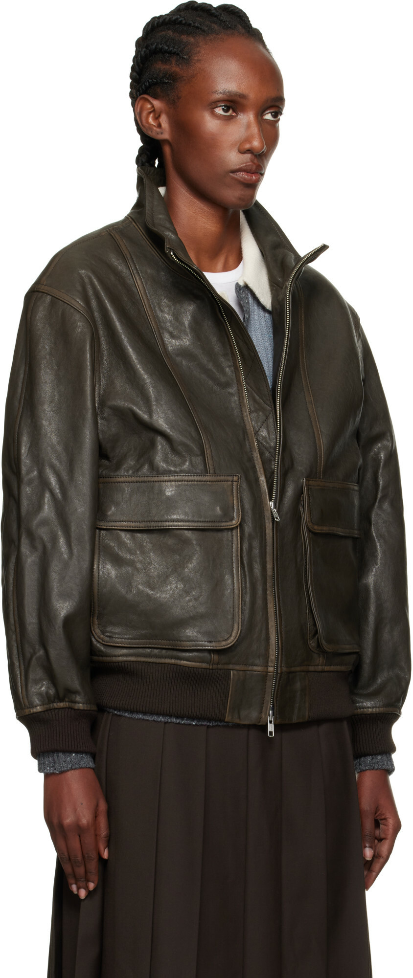 Dunst Brown Stand Collared Leather Jacket