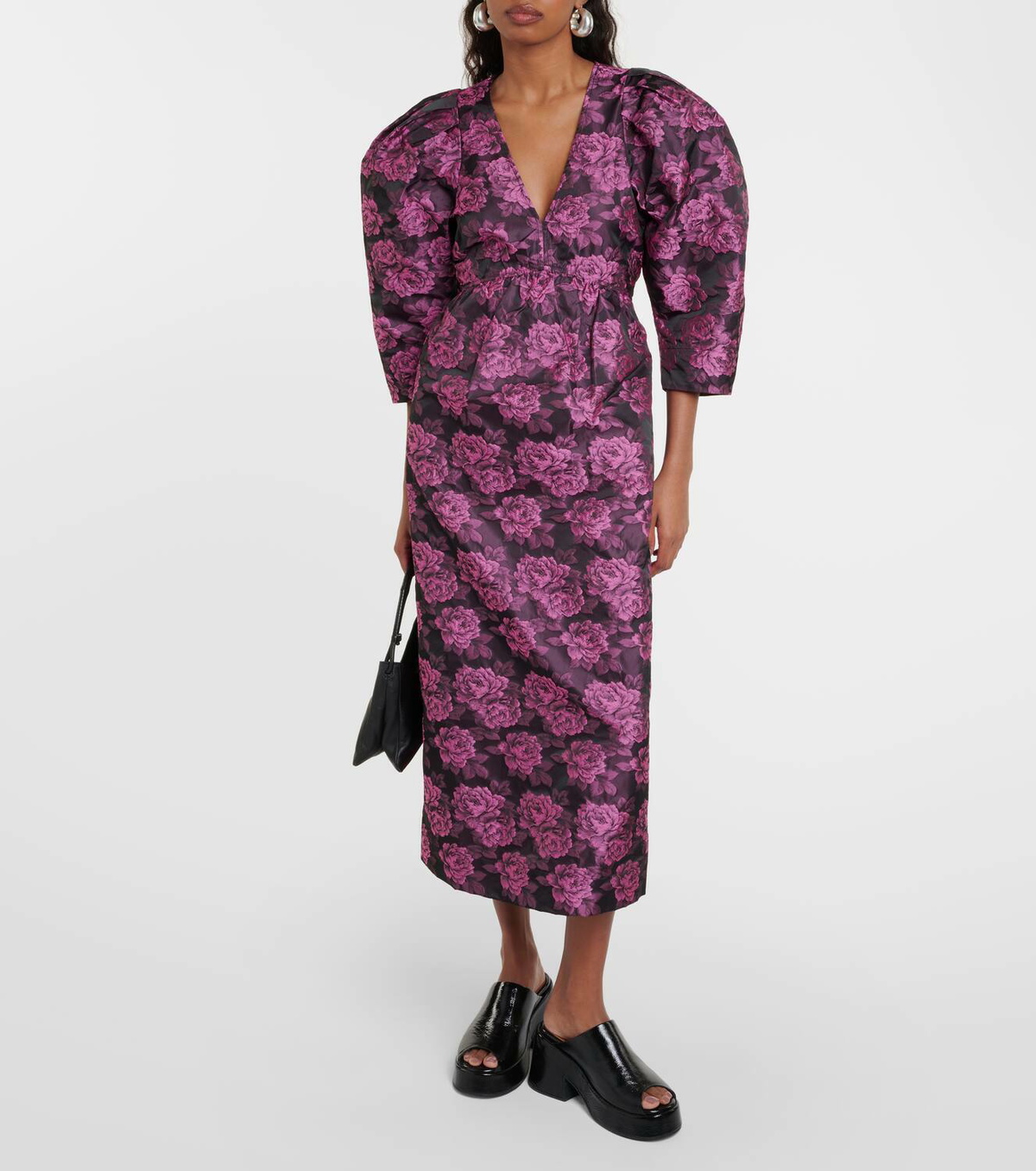 ganni purple floral dress Ganni Floral jacquard midi dress GANNI