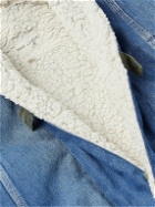 Greg Lauren - Shawl-Collar Fleece-Lined Distressed Denim Jacket - Blue