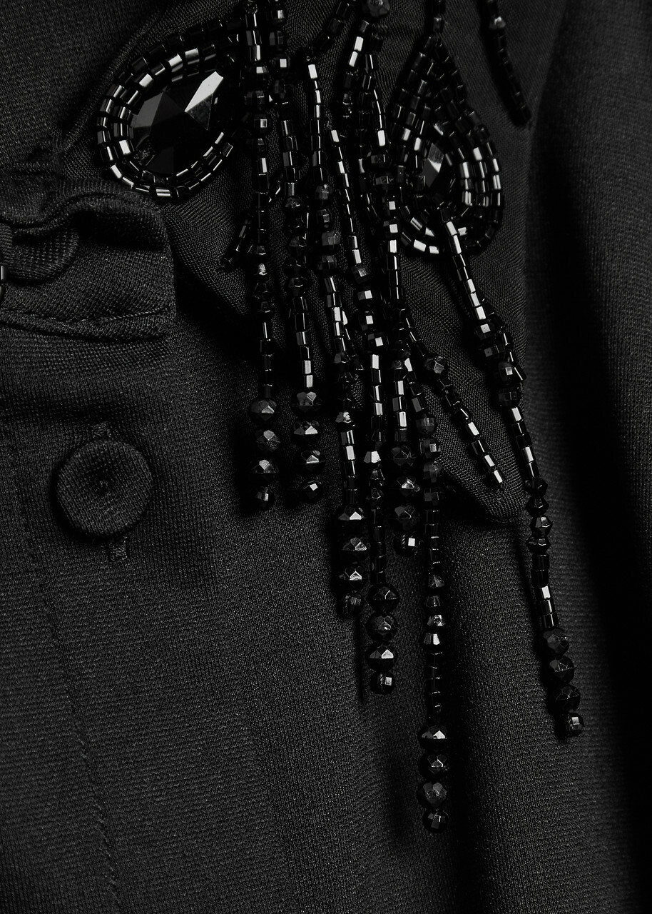 LA Double J Bead Embellished Collar Jersey Shirt Black