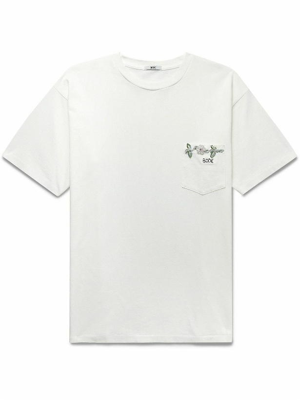 Photo: BODE - Embellished Logo-Embroidered Cotton-Jersey T-Shirt - White