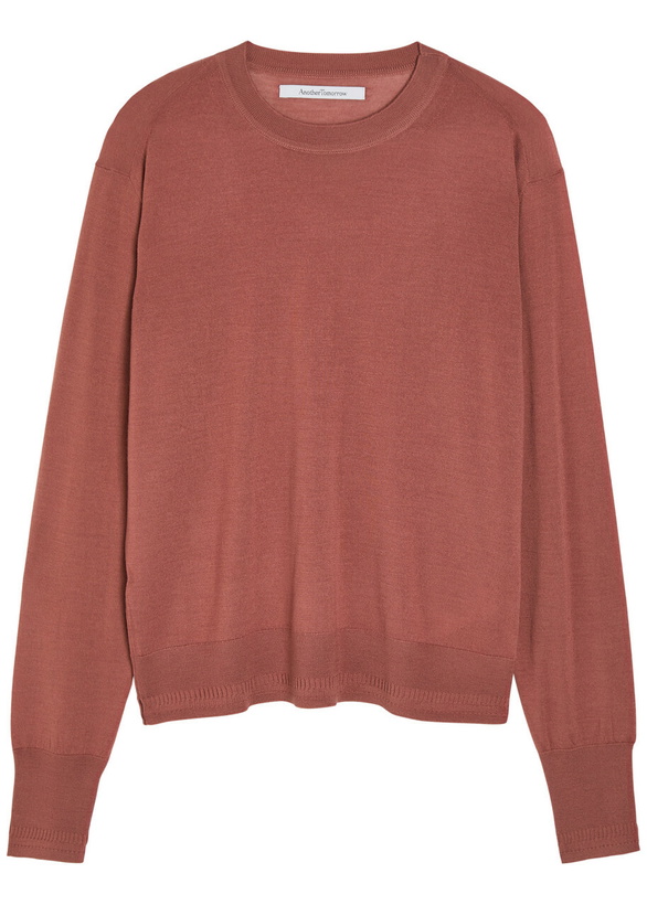 Photo: Another Tomorrow Crew-neck Fine-knit T-shirt Red