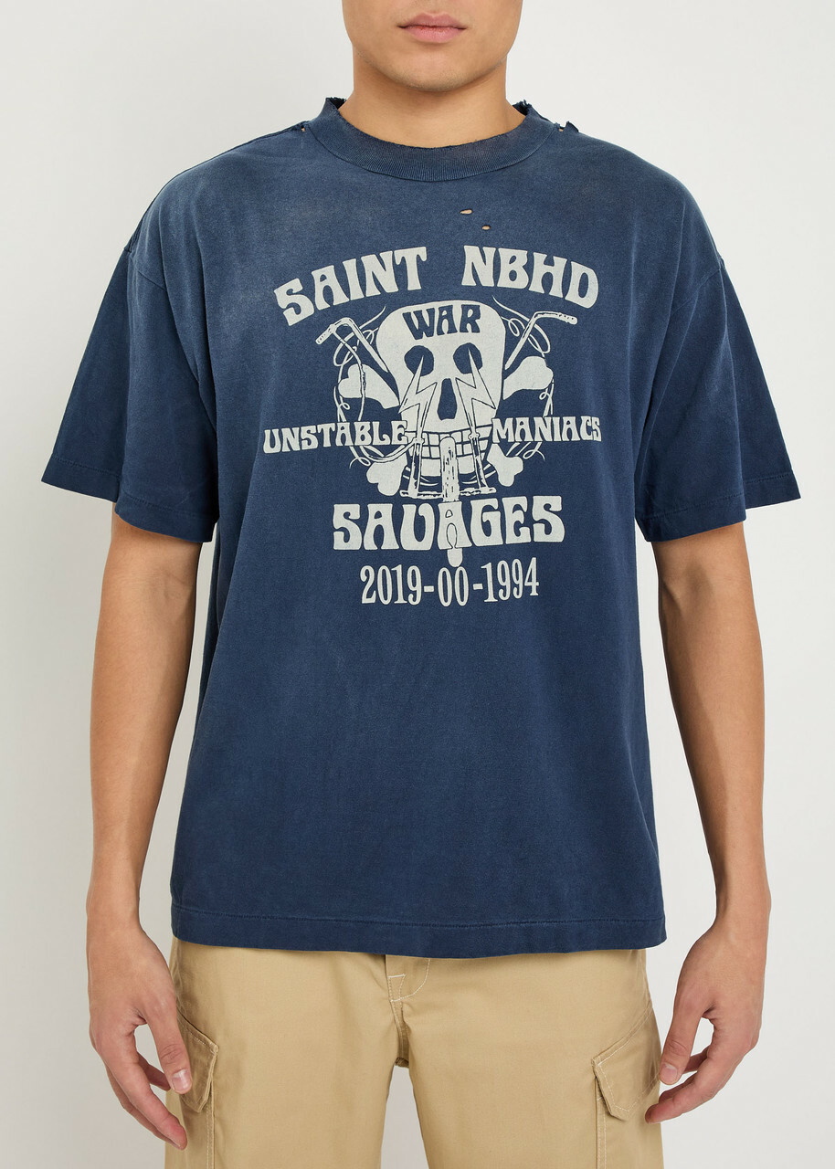 Saint Mxxxxxx Saint Nbhd Printed Cotton T-shirt Navy