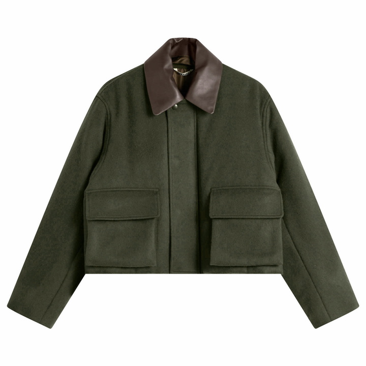 Photo: Auralee Women's Flannel Padded Short Jacket in Dark Olive