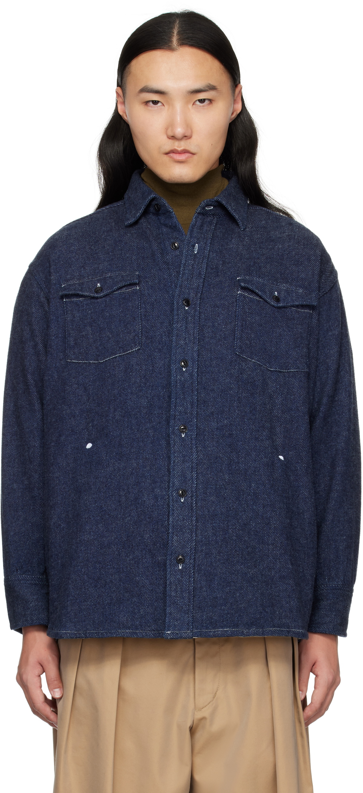 nanamica Navy Brushed Shirt Denim Jacket