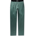 TOM FORD - Velvet-Trimmed Stretch-Silk Satin Pyjama Trousers - Green