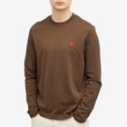 AMI Paris Men's Small A Heart Long Sleeve T-Shirt in Dark Coffee