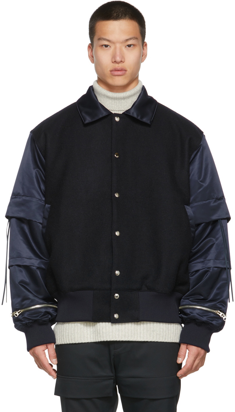 JERIH Navy Padded Varsity Jacket