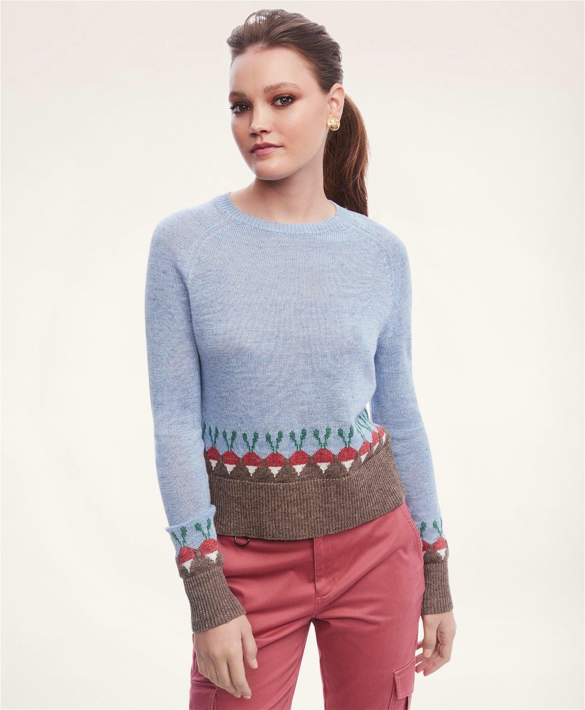 Photo: Brooks Brothers Women's Linen Jacquard Sweater | Light Blue