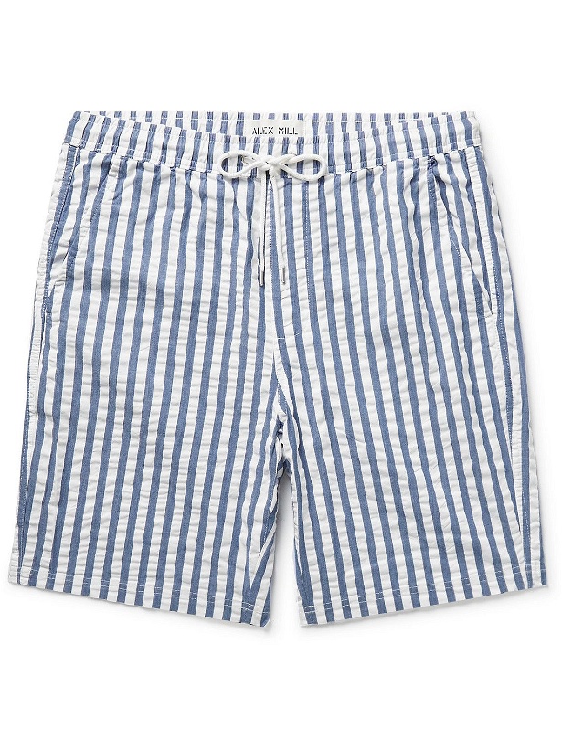 Photo: Alex Mill - Straight-Leg Saturday Striped Cotton-Seersucker Drawstring Shorts - Blue