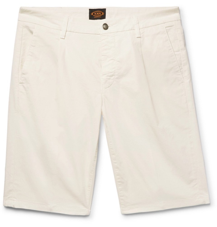 Photo: Tod's - Pleated Stretch-Cotton Twill Shorts - Men - Off-white