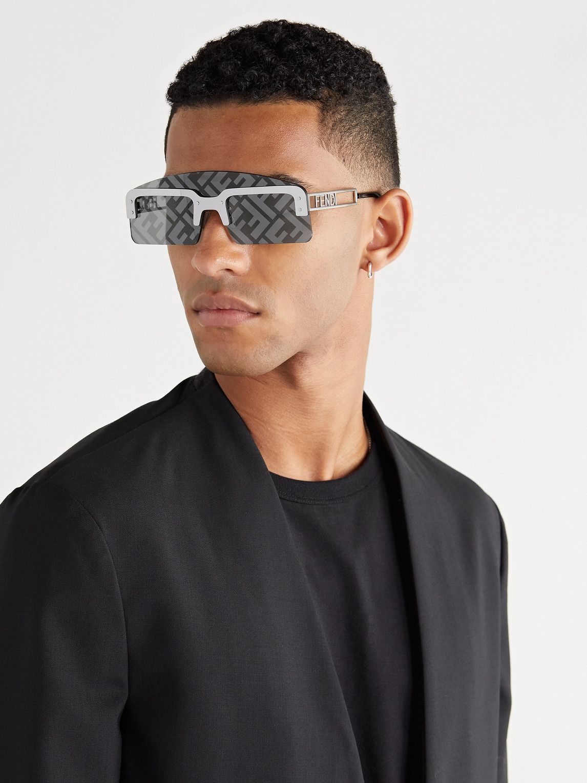 Black FF-print D-frame acetate sunglases, Fendi