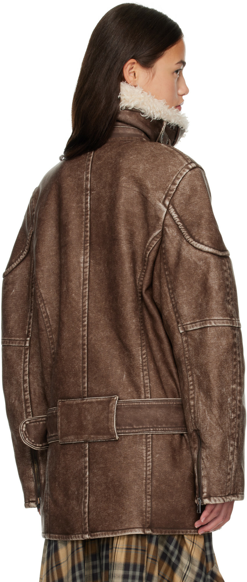Diesel Brown Double-Breasted Aviator-Biker Coat