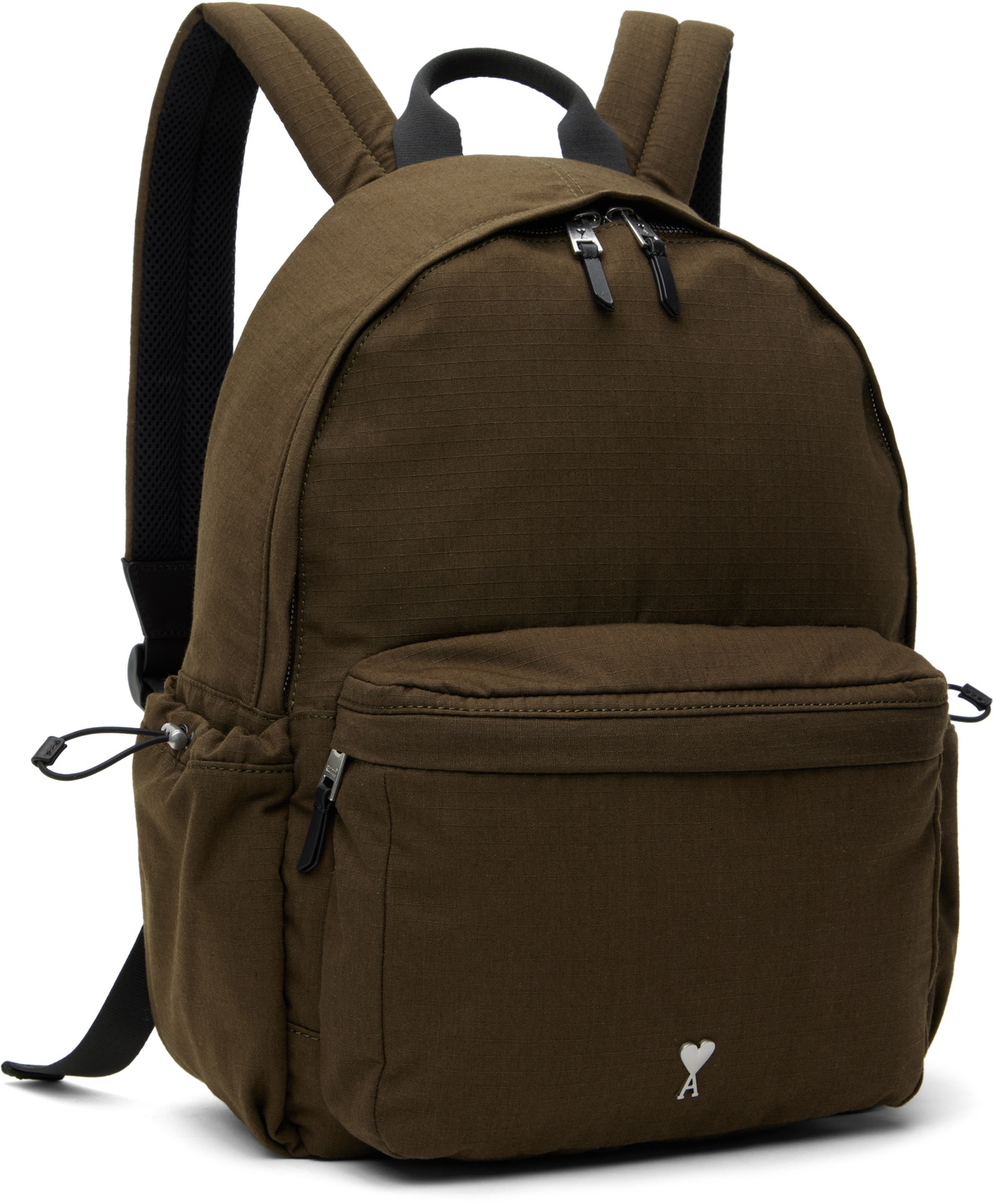 AMI Paris Khaki Canvas Ami de Coeur Backpack