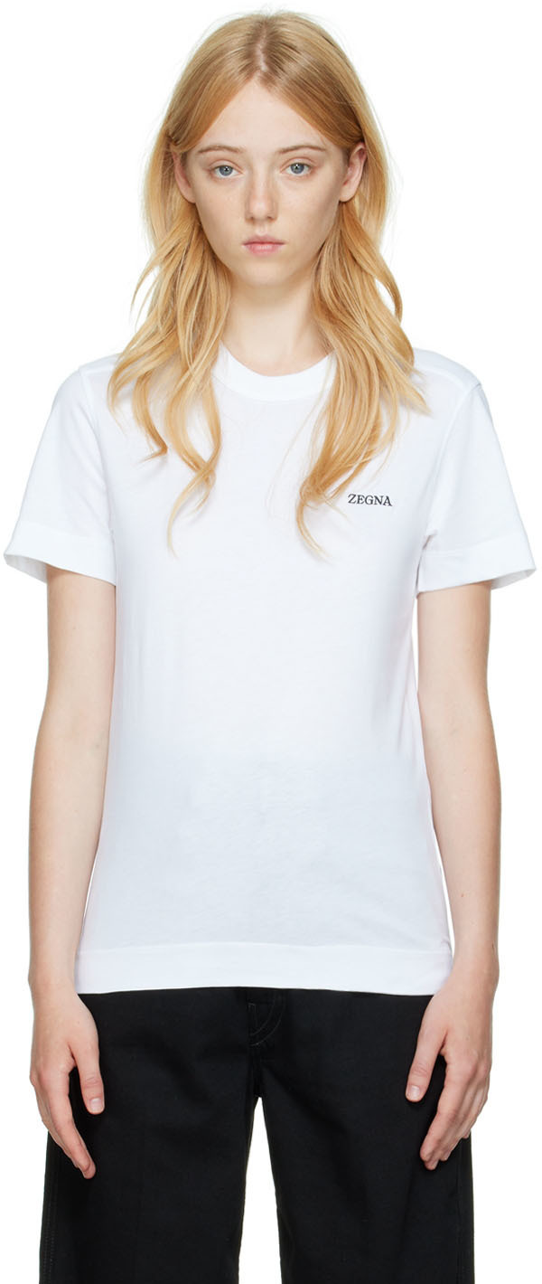 ZEGNA White Embroidered T-Shirt Zegna