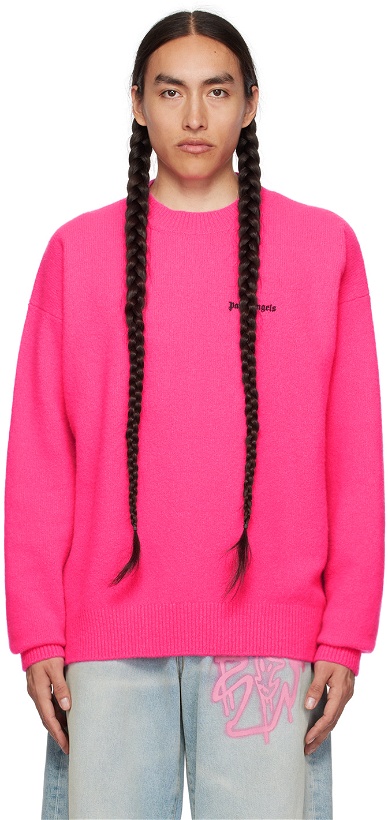 Photo: Palm Angels Pink Embroidered Sweater