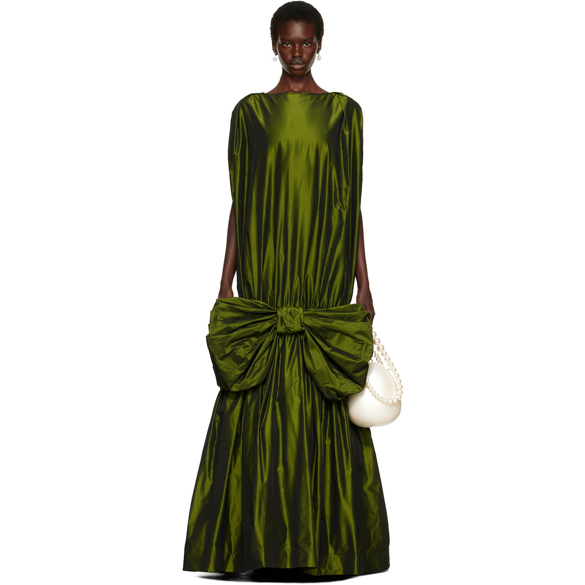 Simone Rocha Khaki Bow Hem Cascade Egg Maxi Dress