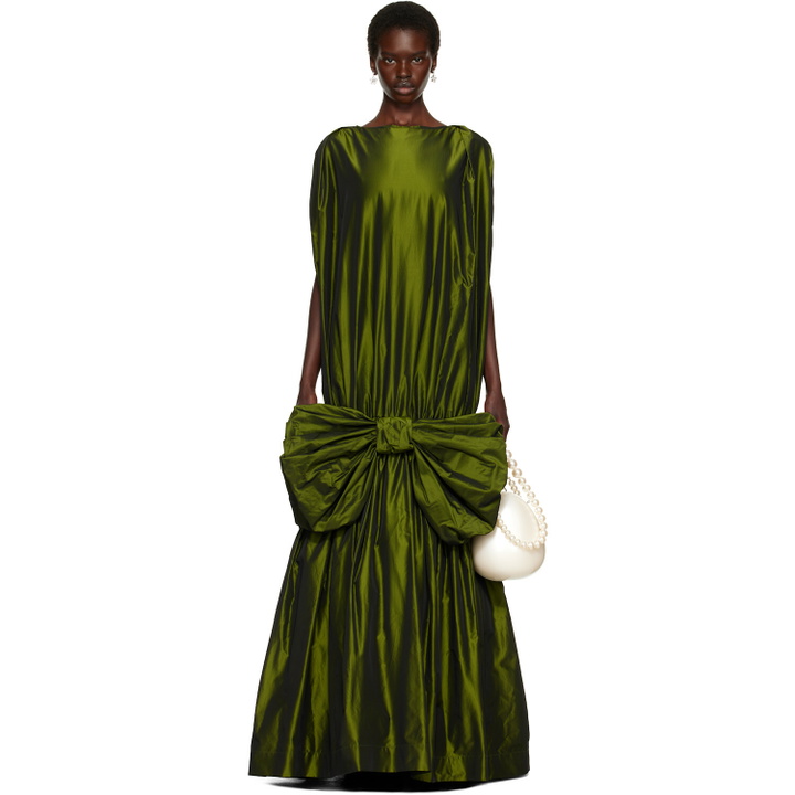 Photo: Simone Rocha Khaki Bow Hem Cascade Egg Maxi Dress