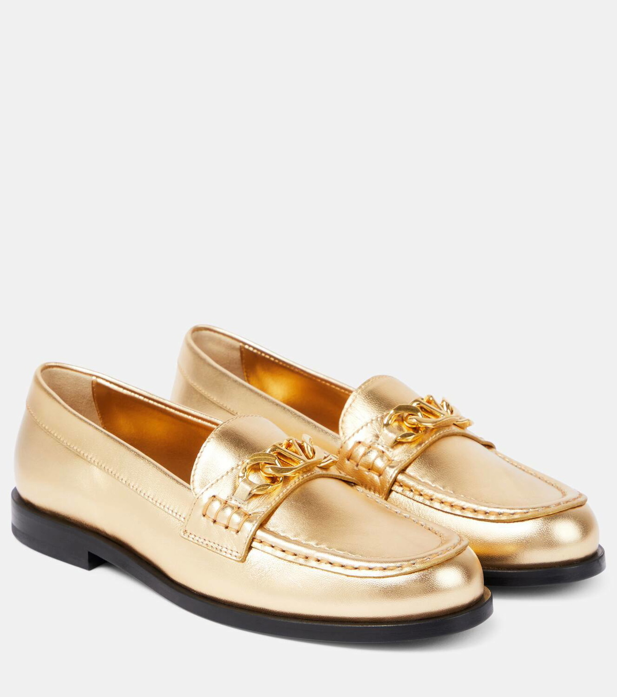 Valentino Garavani VLogo Chain metallic leather loafers