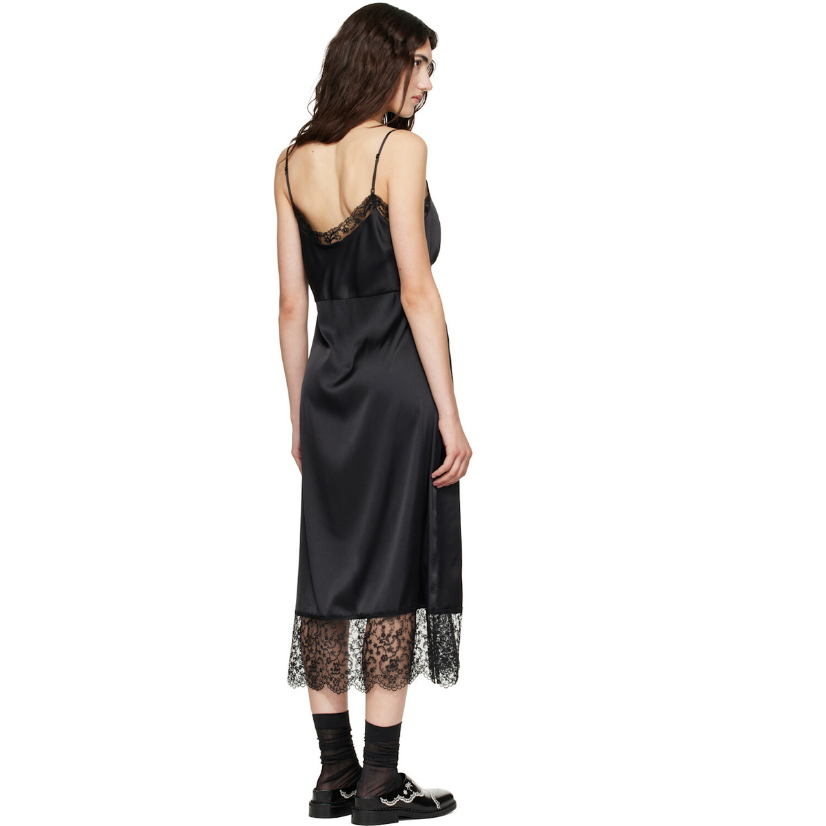Simone Rocha Black Lace Trim Slip Midi Dress