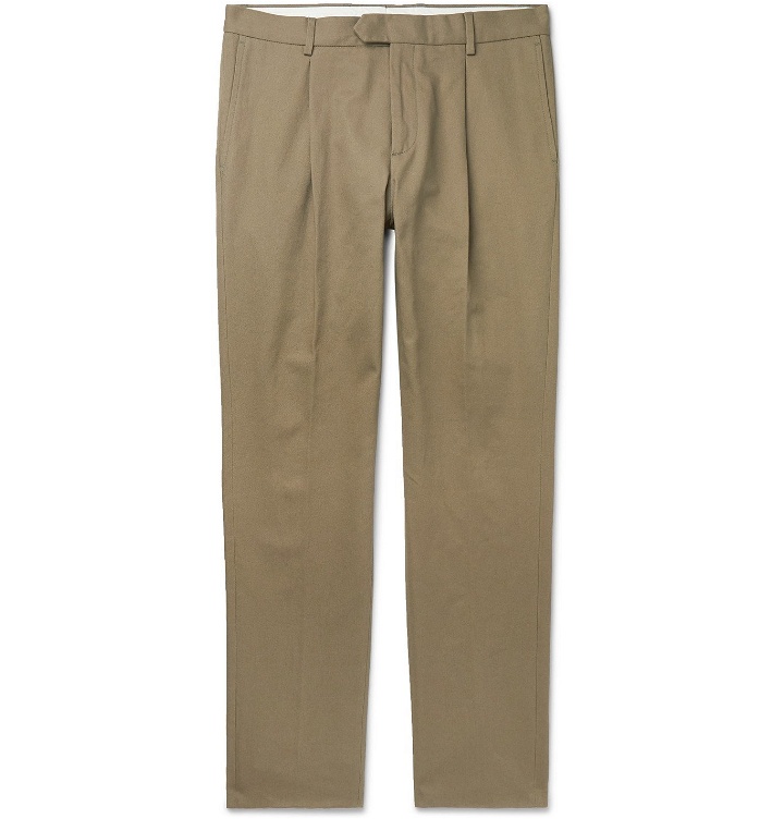 Photo: Caruso - Beige Pleated Cotton-Twill Trousers - Green
