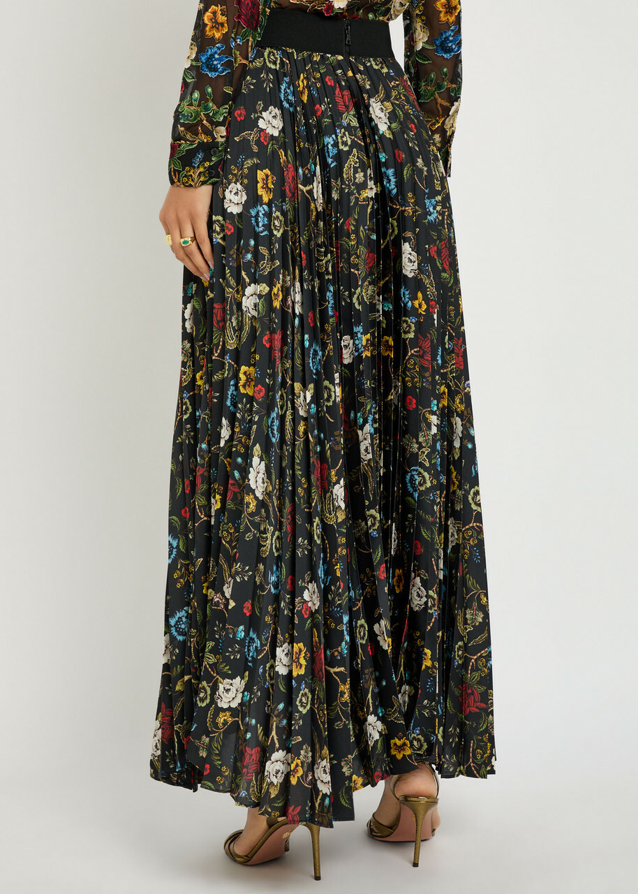 Alice + Olivia Katzz Floral-print Satin Maxi Skirt Black
