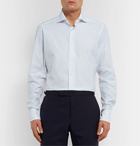 Ermenegildo Zegna - Light-Blue Cutaway-Collar Checked Cotton-Poplin Shirt - Blue