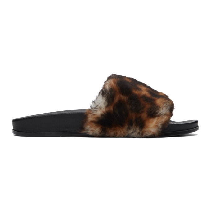 Photo: VETEMENTS Brown and Black Shearling Leopard Slides