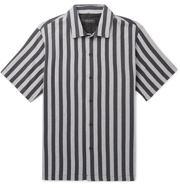 Photo: rag & bone - Avery Striped Camp-Collar Cotton Shirt - Gray