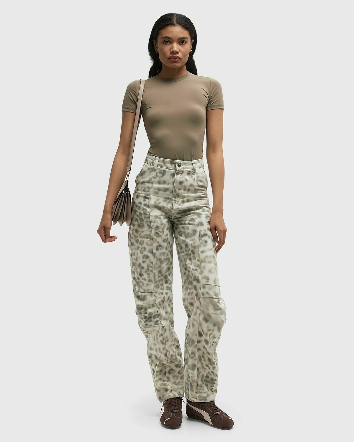 ROTATE Birger Christensen Printed Denim Cargo Pants Grey Womens Casual Pant