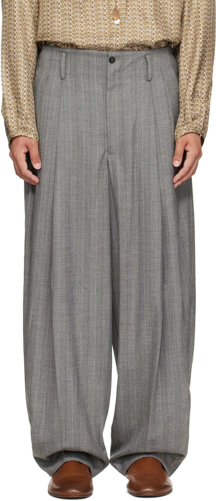 Hed Mayner Gray Striped Trousers