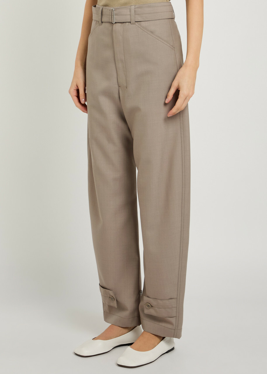 Lemaire Belted Barrel-leg Woven Trousers Taupe