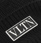 Valentino - Logo-Appliquéd Ribbed Wool Beanie - Black