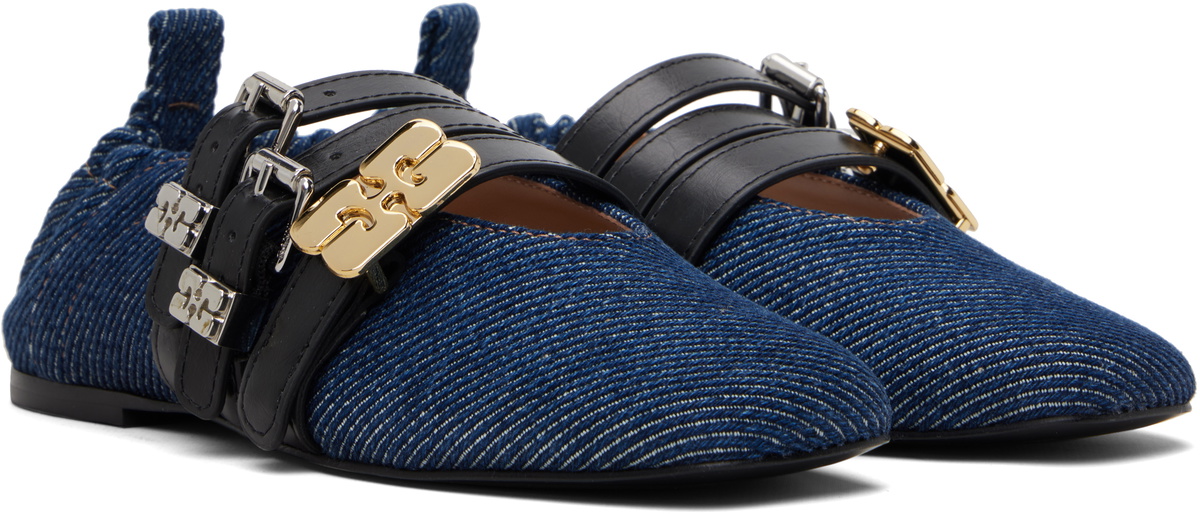 GANNI Navy Sue Triple Ballerina Flats