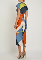 Victoria Beckham Victoria Printed Draped Satin Midi Dress Multicoloured