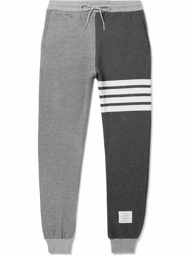 Photo: Thom Browne - Tapered Colour-Block Striped Cotton-Jersey Sweatpants - Gray