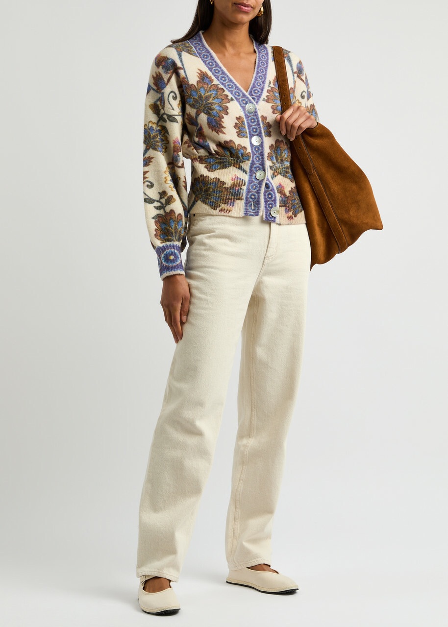 Farm Rio Ainika Floral Wool-blend Cardigan Cream