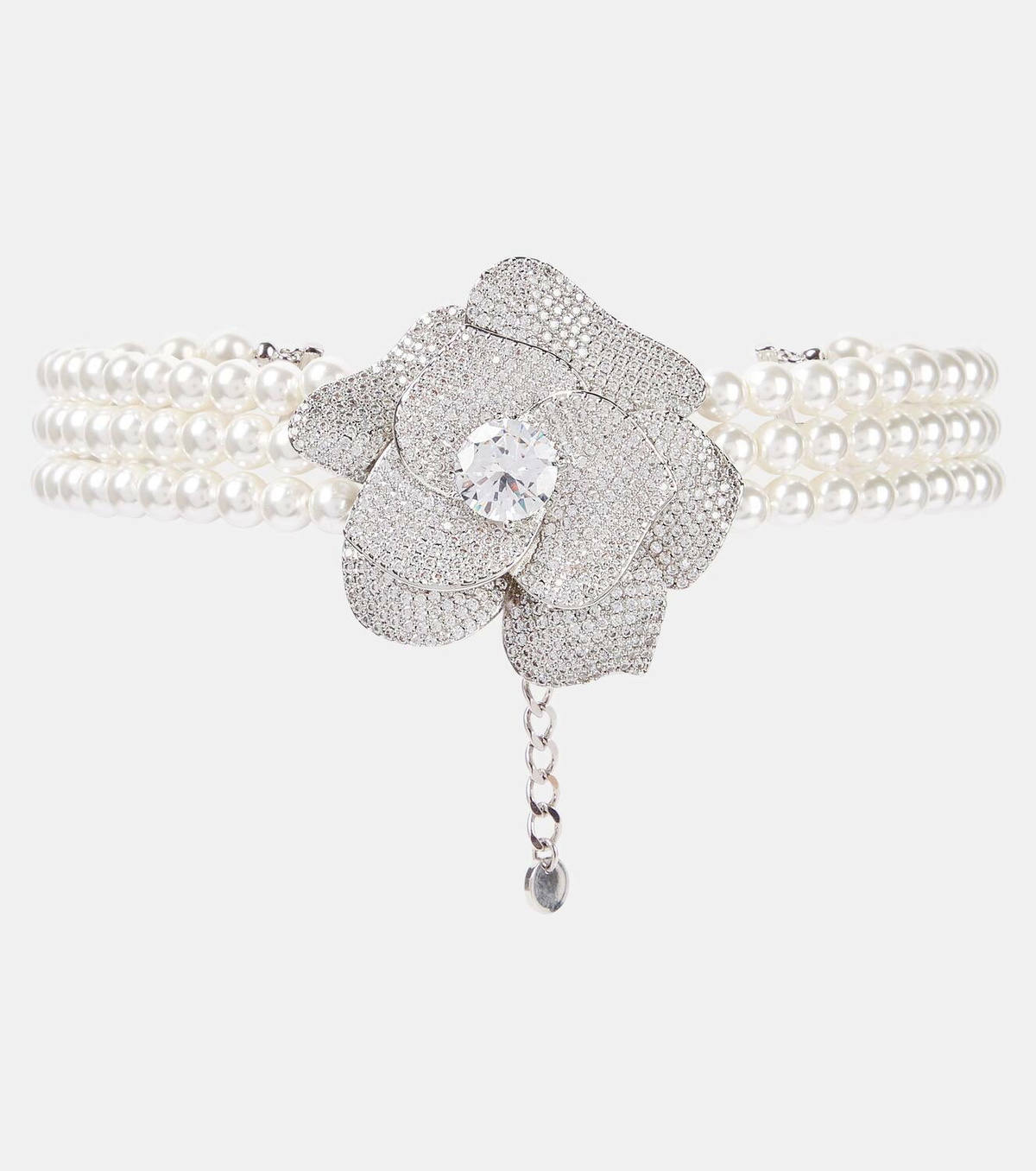 Self-Portrait Crystal Flower faux pearls-embellished choker