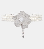 Self-Portrait Crystal Flower faux pearls-embellished choker