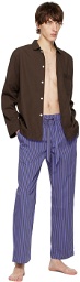 Tekla Blue & Brown Striped Pyjama Pants