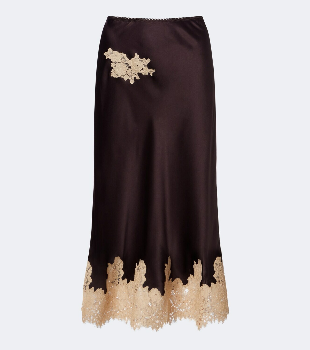 Dôen Elowen lace-trimmed silk satin midi skirt